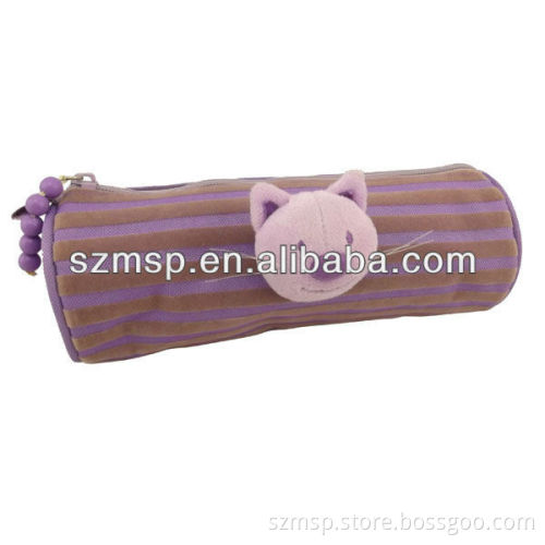 Flocking printing stripes lovely doll pencil case
